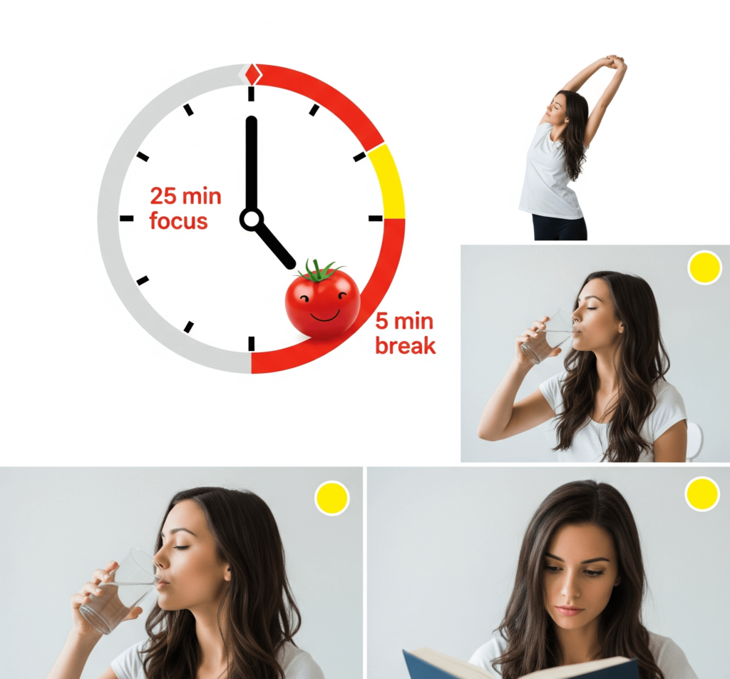a person is stretching or getting a drink, then intently reading.