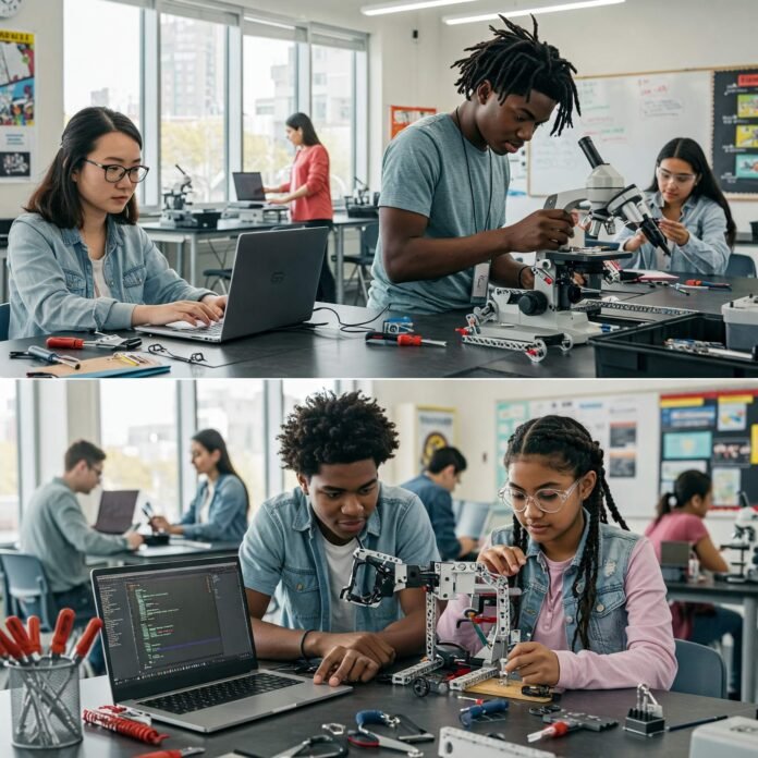 Diverse students in STEM class