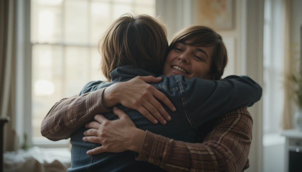 Parent hugging child, showing love and connection