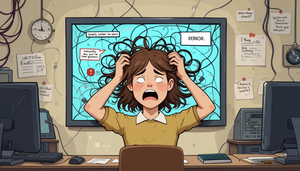 a computer screen displaying a tangled mess