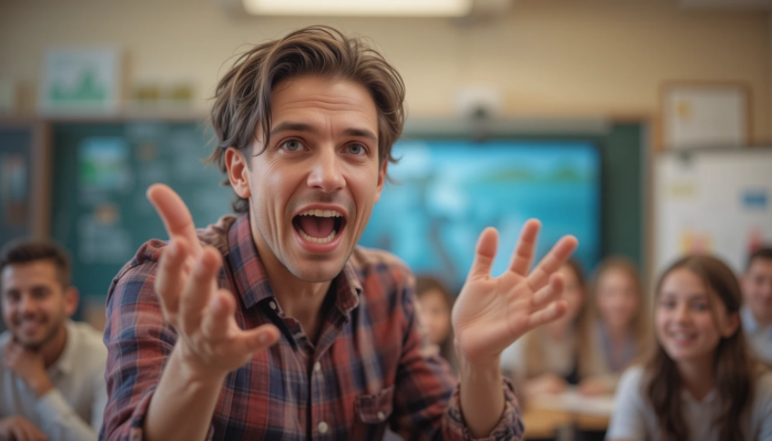 The focus is on the teacher's passion