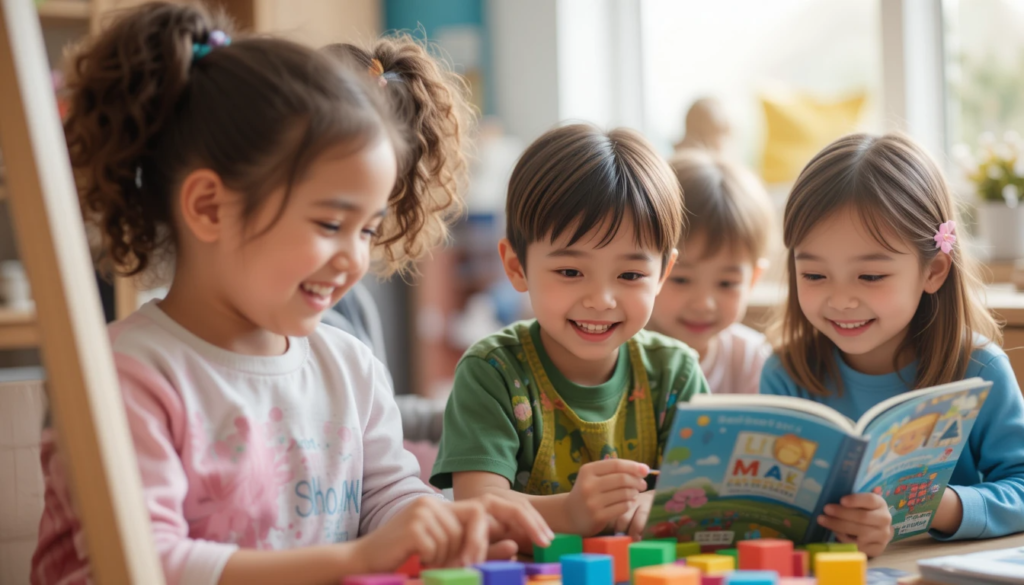 Children engaged in play-based learning activities at playschool.