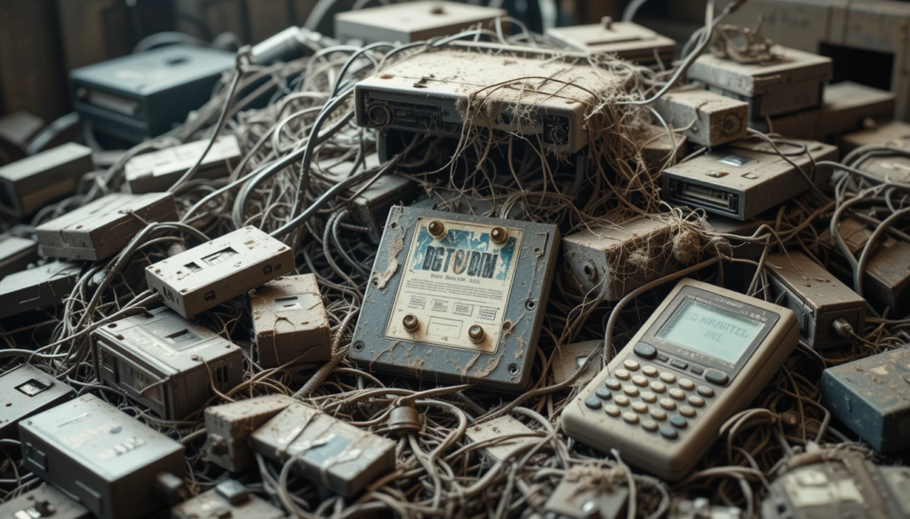 A humorous GIF of a pile of old, dusty tech gadgets