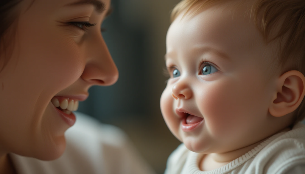 Parent talking to baby for language development