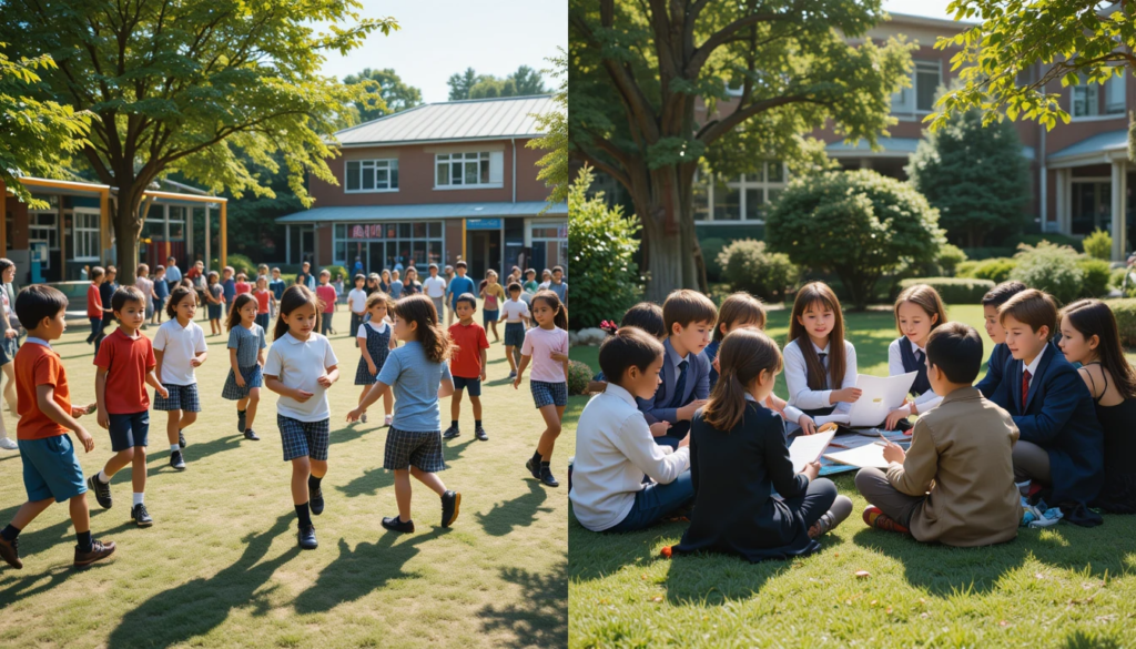 A slightly split image showing two distinct scenes