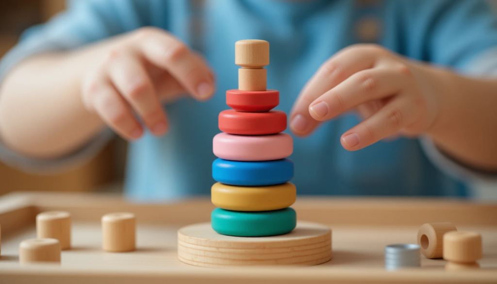 Child engaged in hands-on Montessori activity