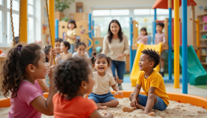 Joyful kids playing at a top playschool playground.
