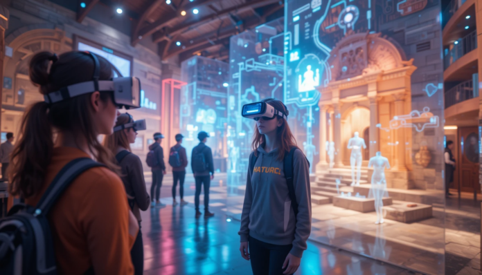 a futuristic learning environment. Think students wearing VR headsets exploring a historical site