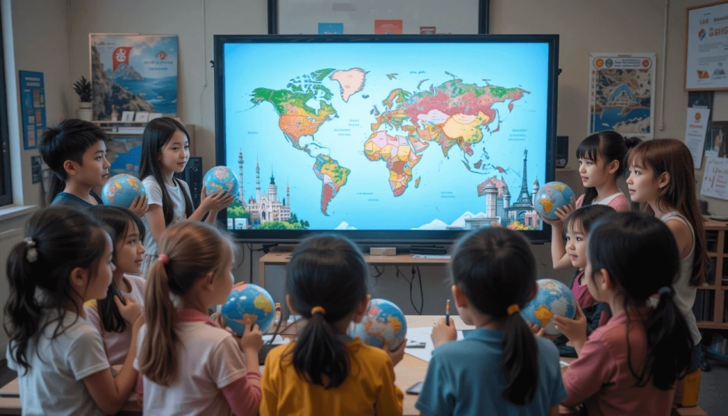 Kids exploring the world through online learning.