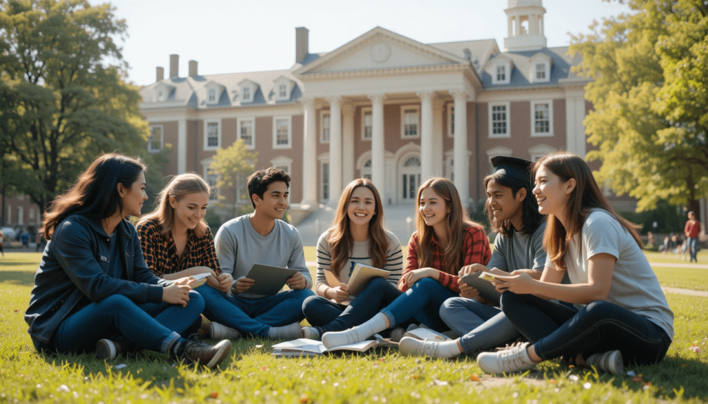 Student on a university campus, getting a bachelor's degree.