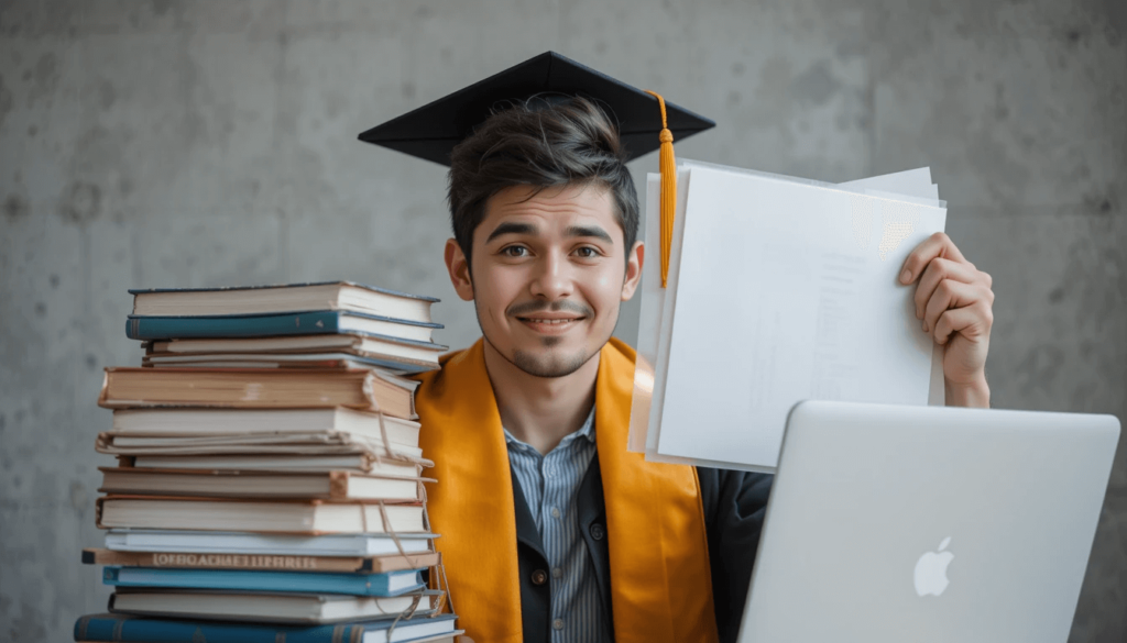 Triumph of a working adult completing an online degree.