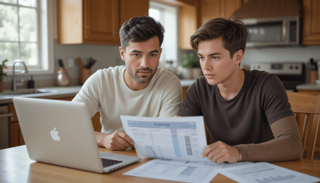Family discussing the financial cost of college.