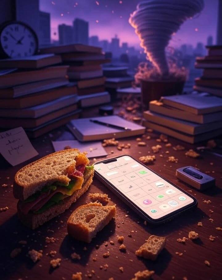 Messy notebook with winking erasers